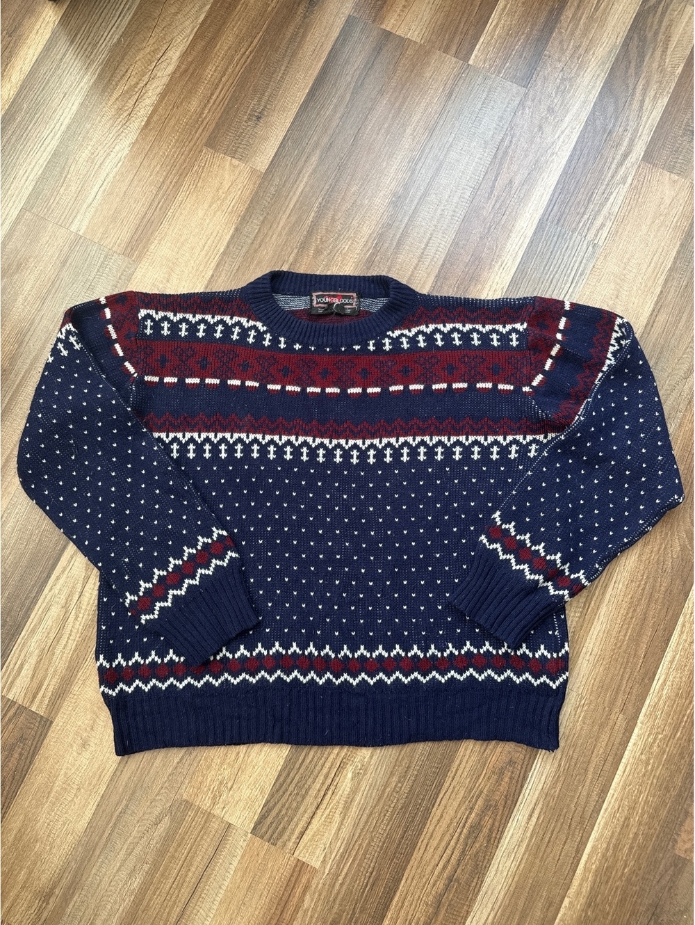 Vintage 90s Youngbloods Fair Isle Sweater XL Navy Grandpa Knit